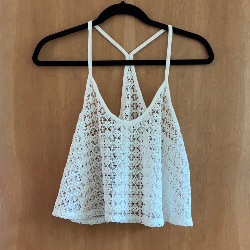 Crop halter sheer knit top